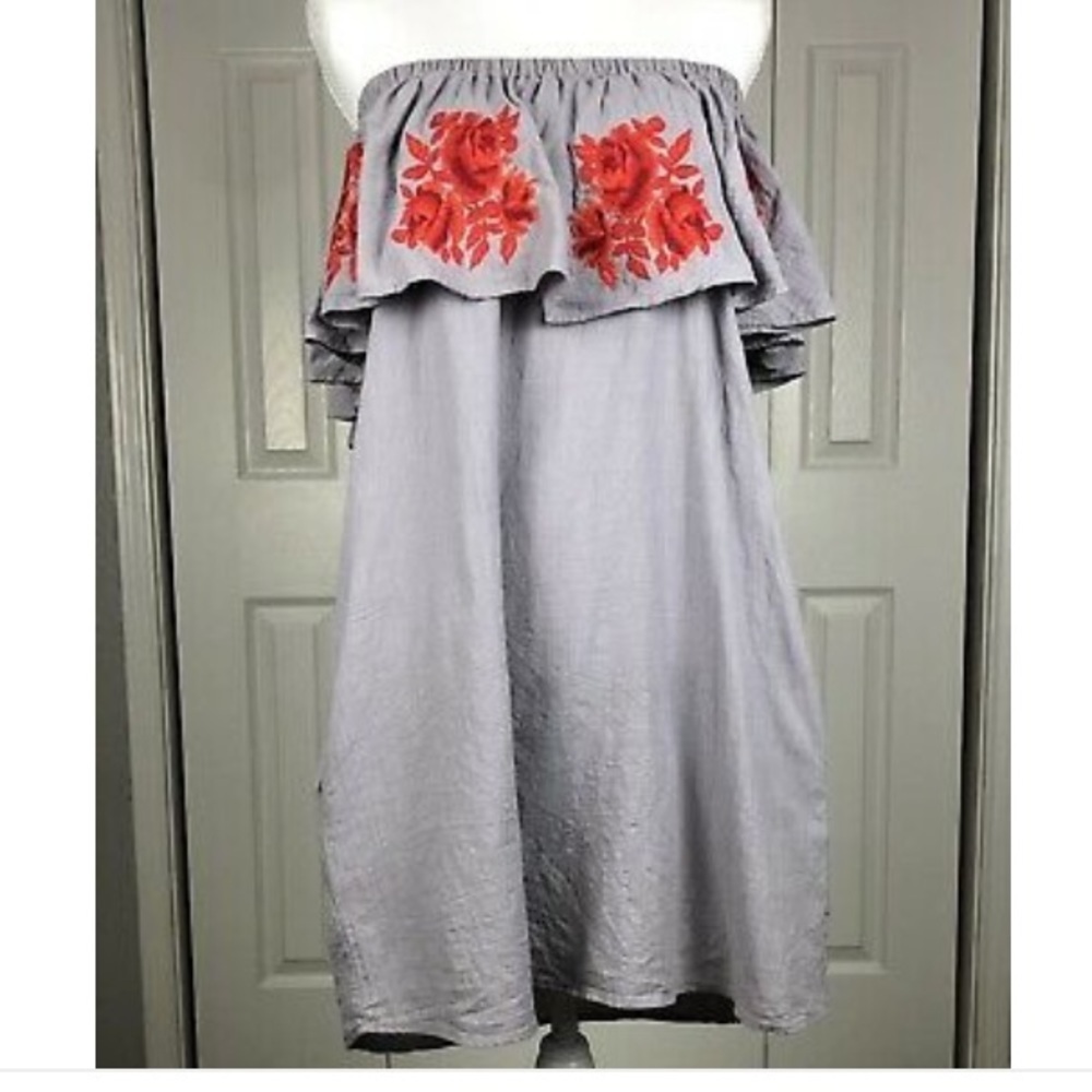Umgee Off the Shoulder Tunic Embroidery Dress Size Small